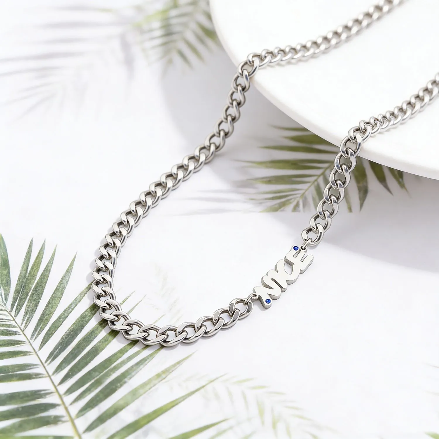 Crystal Letter Cuban Chain Necklace