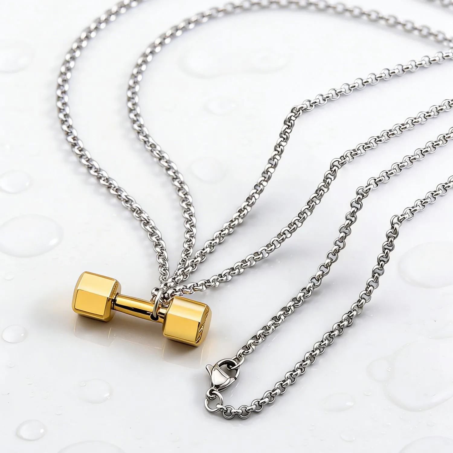 Gold Dumbbell Pendant Necklace