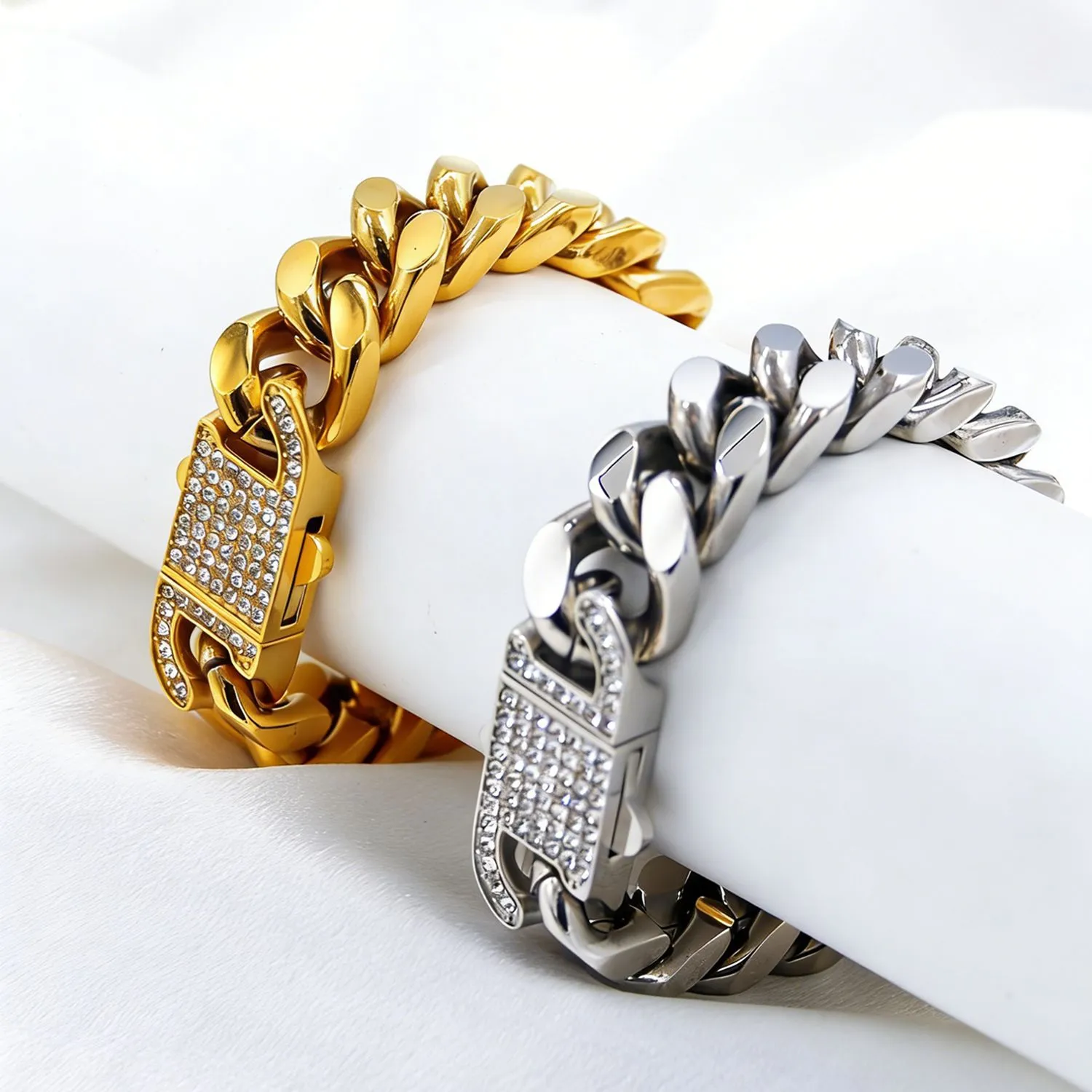 13mm Crystal Clasp Cuban Bracelet
