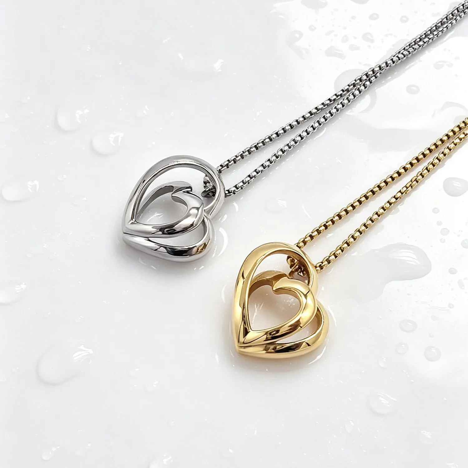Double-Ring Heart Pendant Necklace