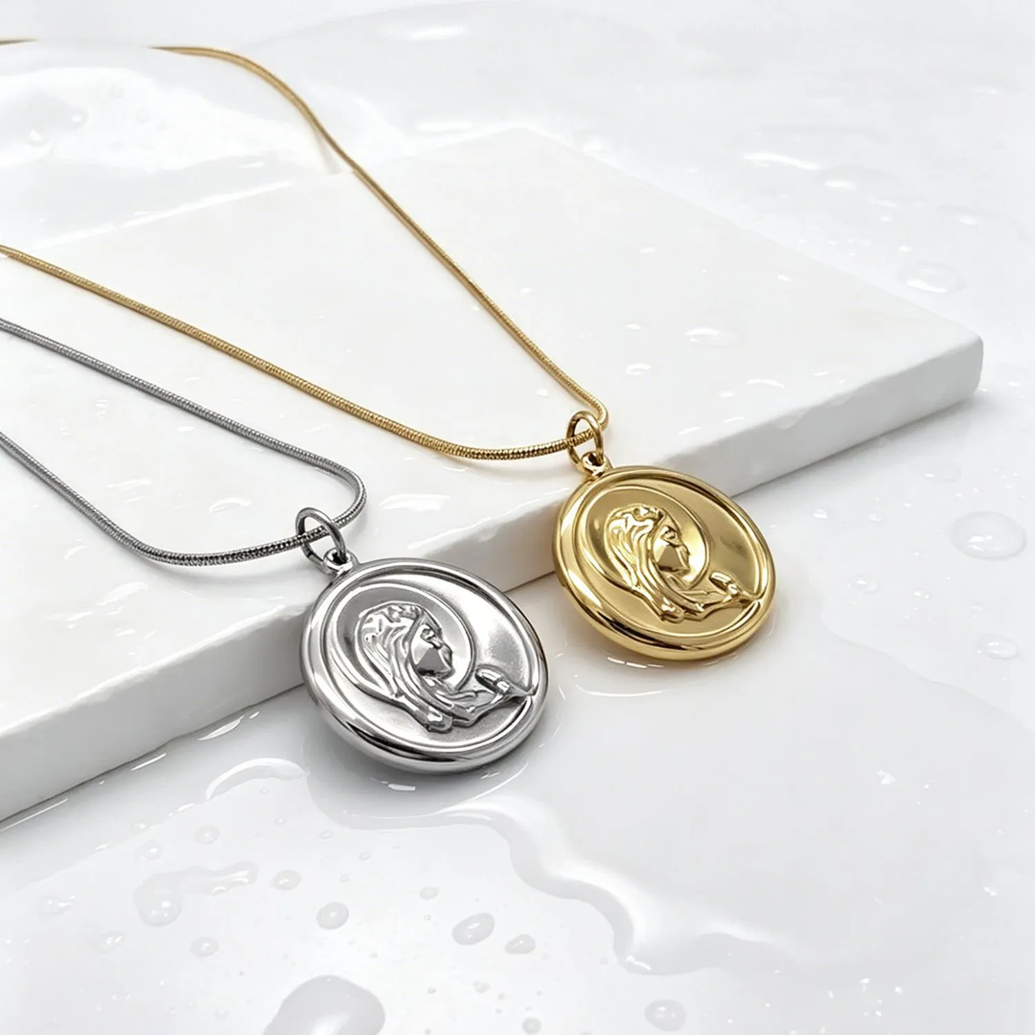 Praying Girl Circle Pendant