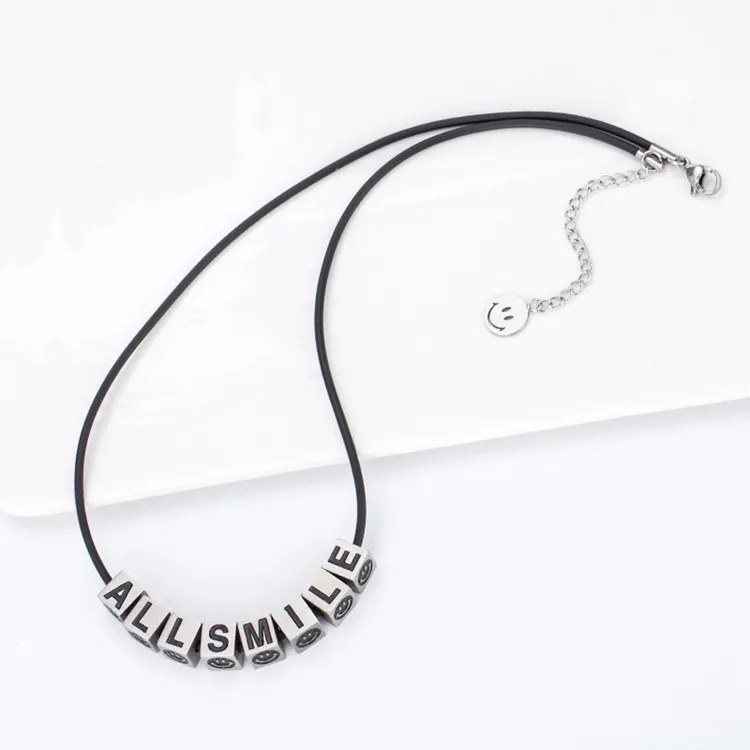 Leather Smiley Dice Letter Necklace