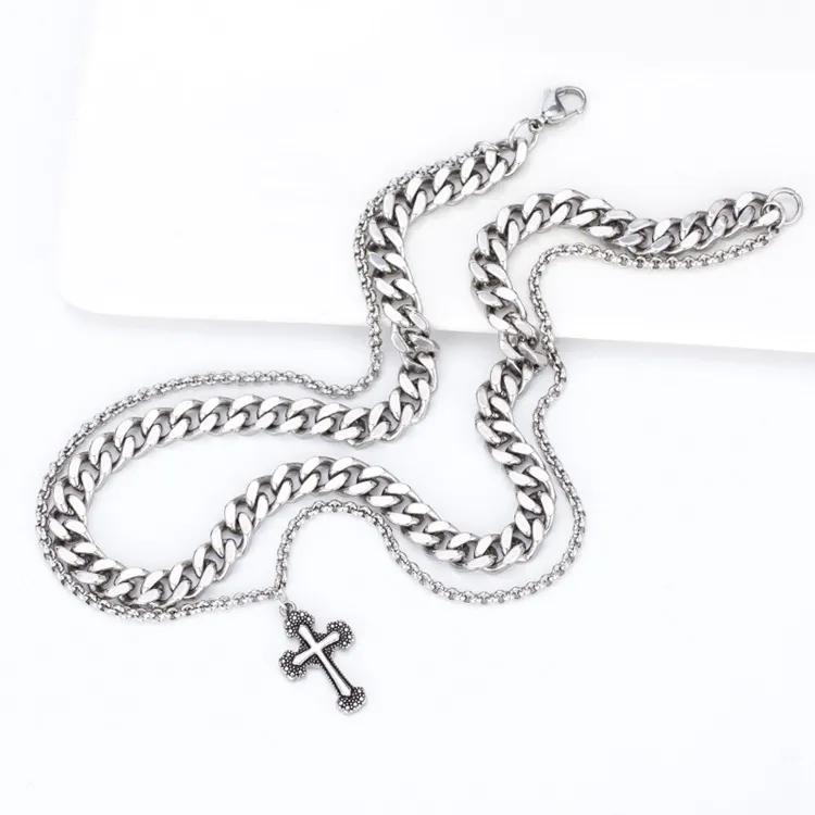 Double-Layer Chain Cross Necklace