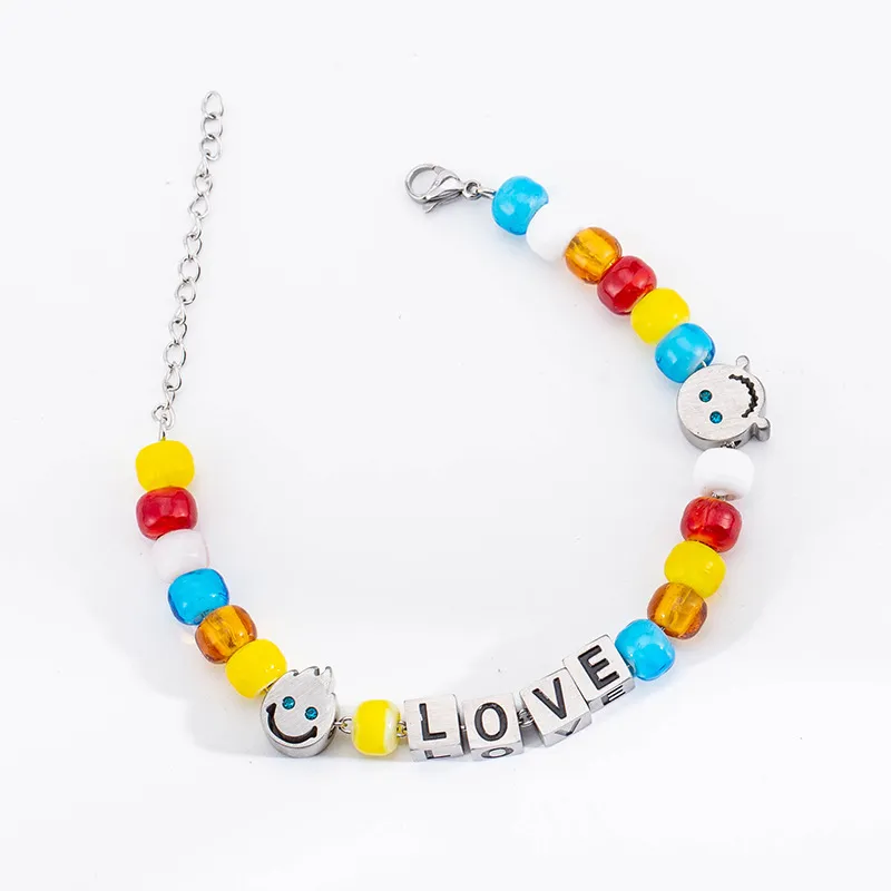Colorful Glass Bead Smiley Bracelet