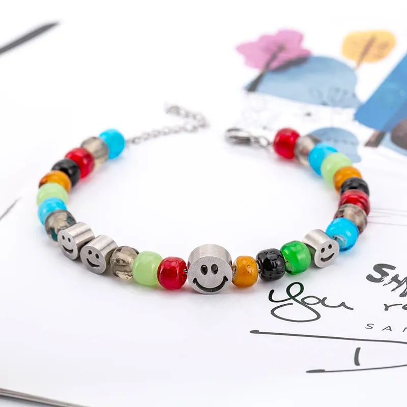 Tribal Glass Bead Smiley Bracelet
