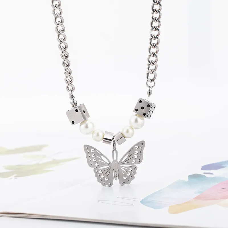 Dice Pearl Butterfly Necklace