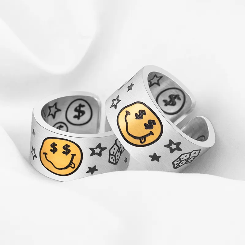 Double-Layer Coin Smiley Ring