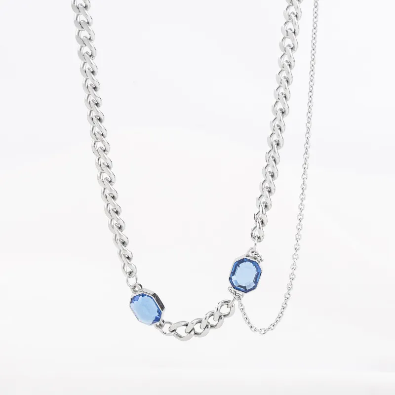 Blue & Black Crystal Layered Necklace