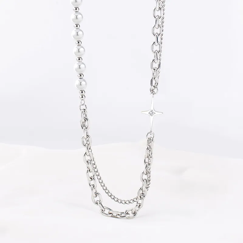 Glow Bead Four-Point Star Necklace