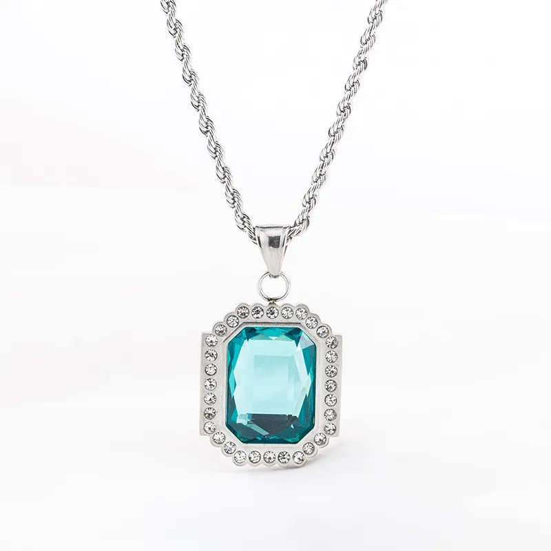 Square Sapphire Crystal Pendant Necklace