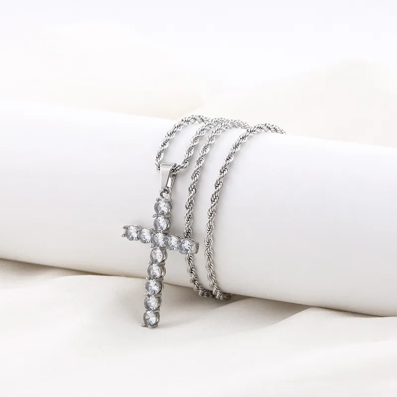Openwork Zircon Cross Necklace