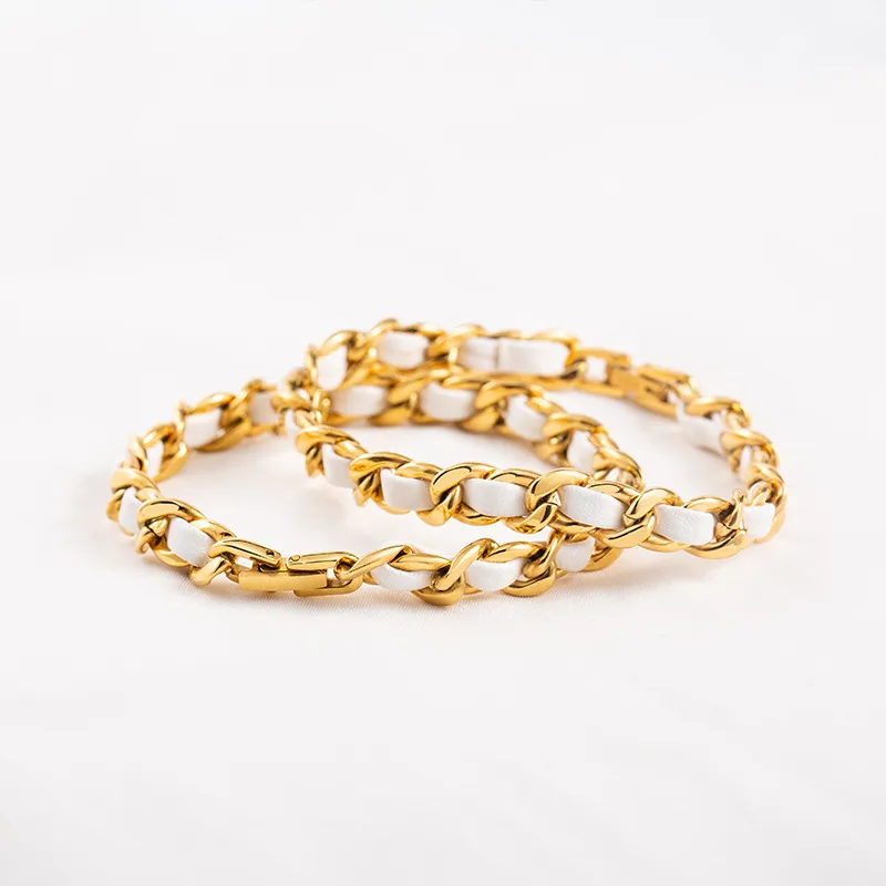 White Leather Wrap Chain Bracelet