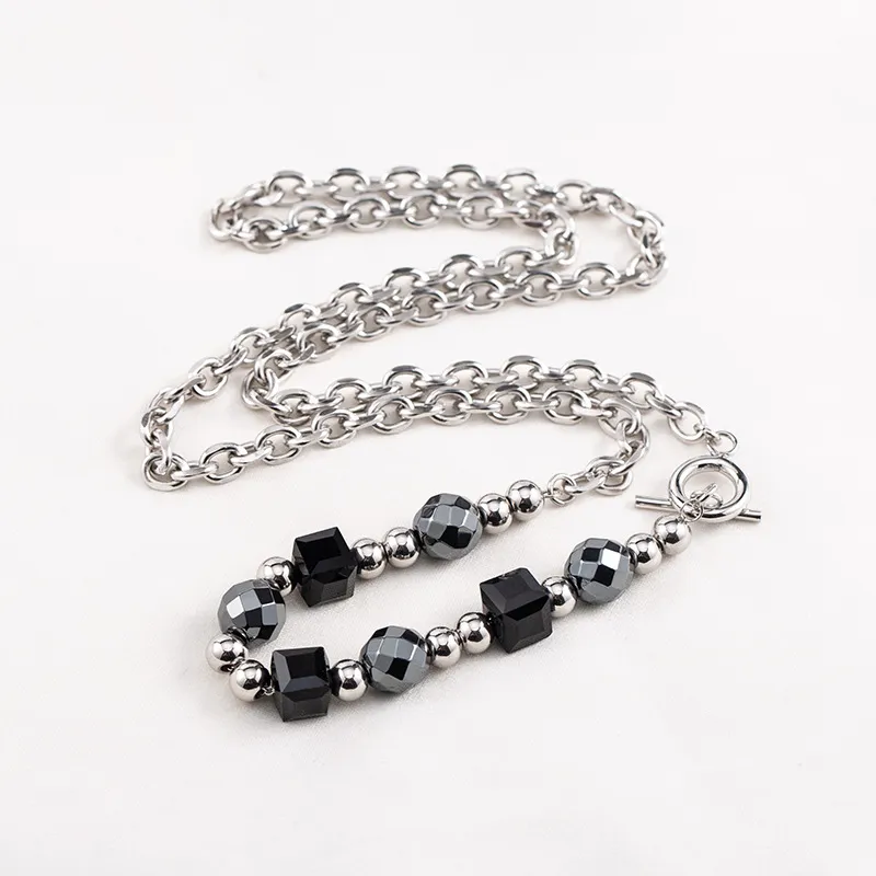 Black Facet Bead Mosaic Necklace