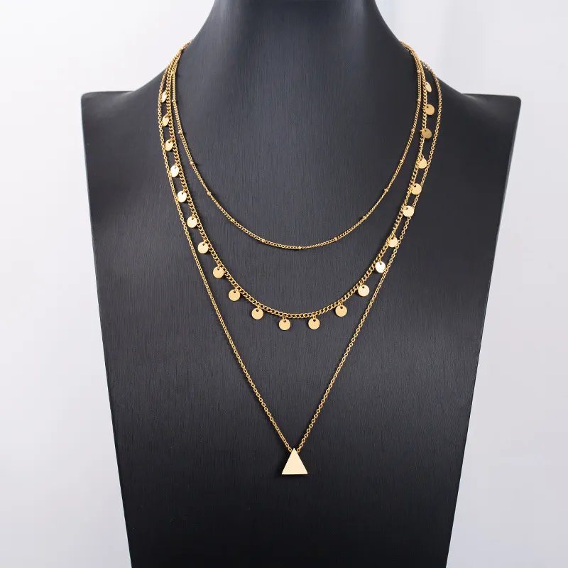 Geometric Tassel Triple-Layer Necklace