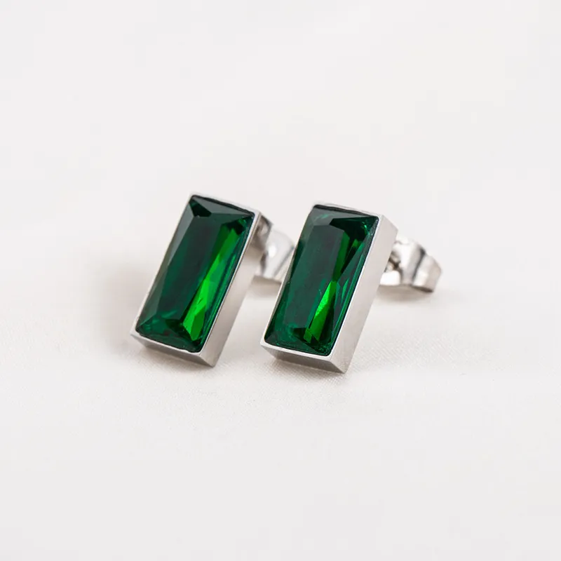 Green Crystal Rectangle Studs