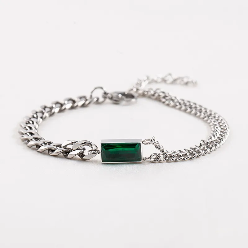 Green Gemstone Double-Layer Bracelet