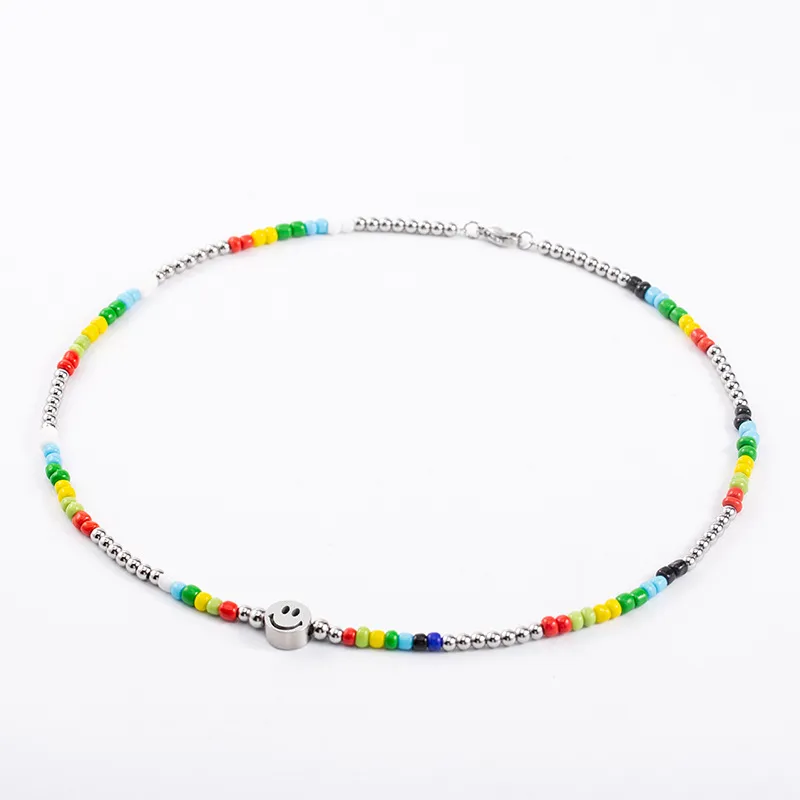 Rainbow Glass Bead Smiley Necklace