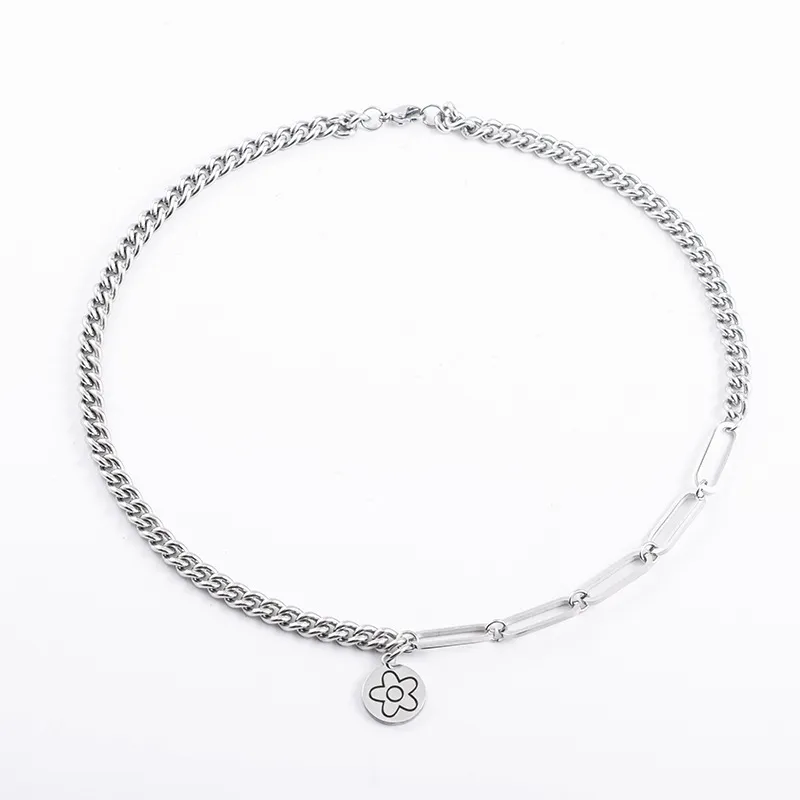 Cuban Chain Floral Pendant Necklace