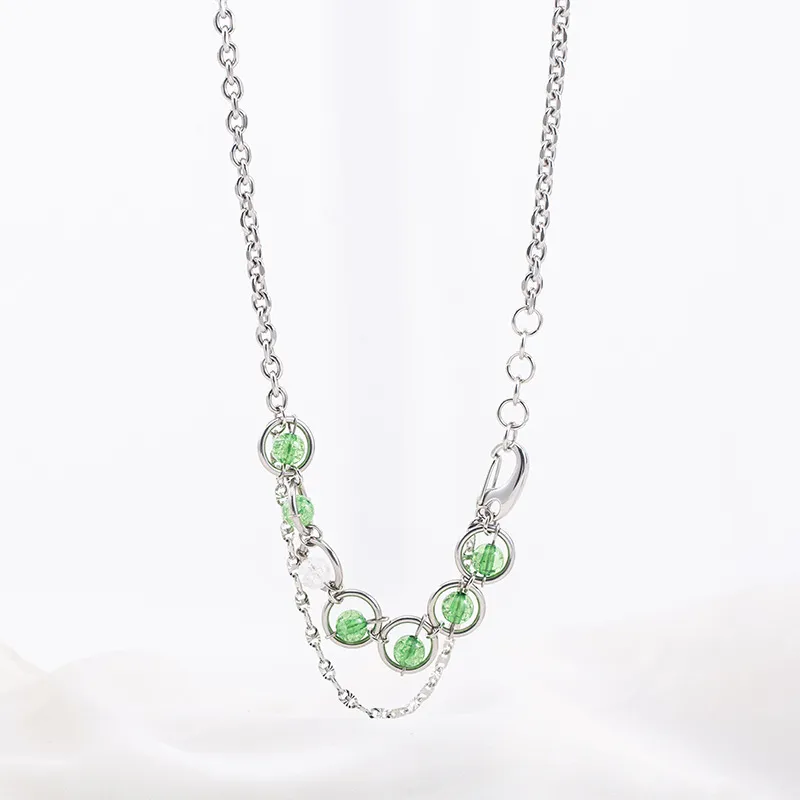 Green Crackle Bead Layered Necklace