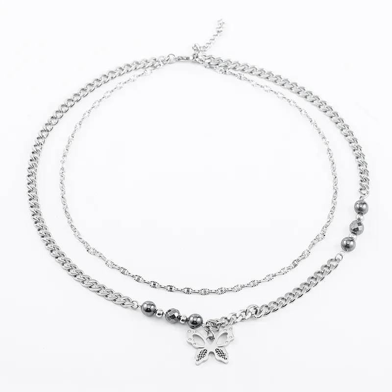 Crystal Butterfly Double-Layer Necklace