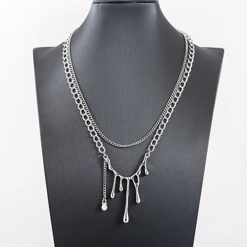 Pearl Lava Teardrop Layered Necklace