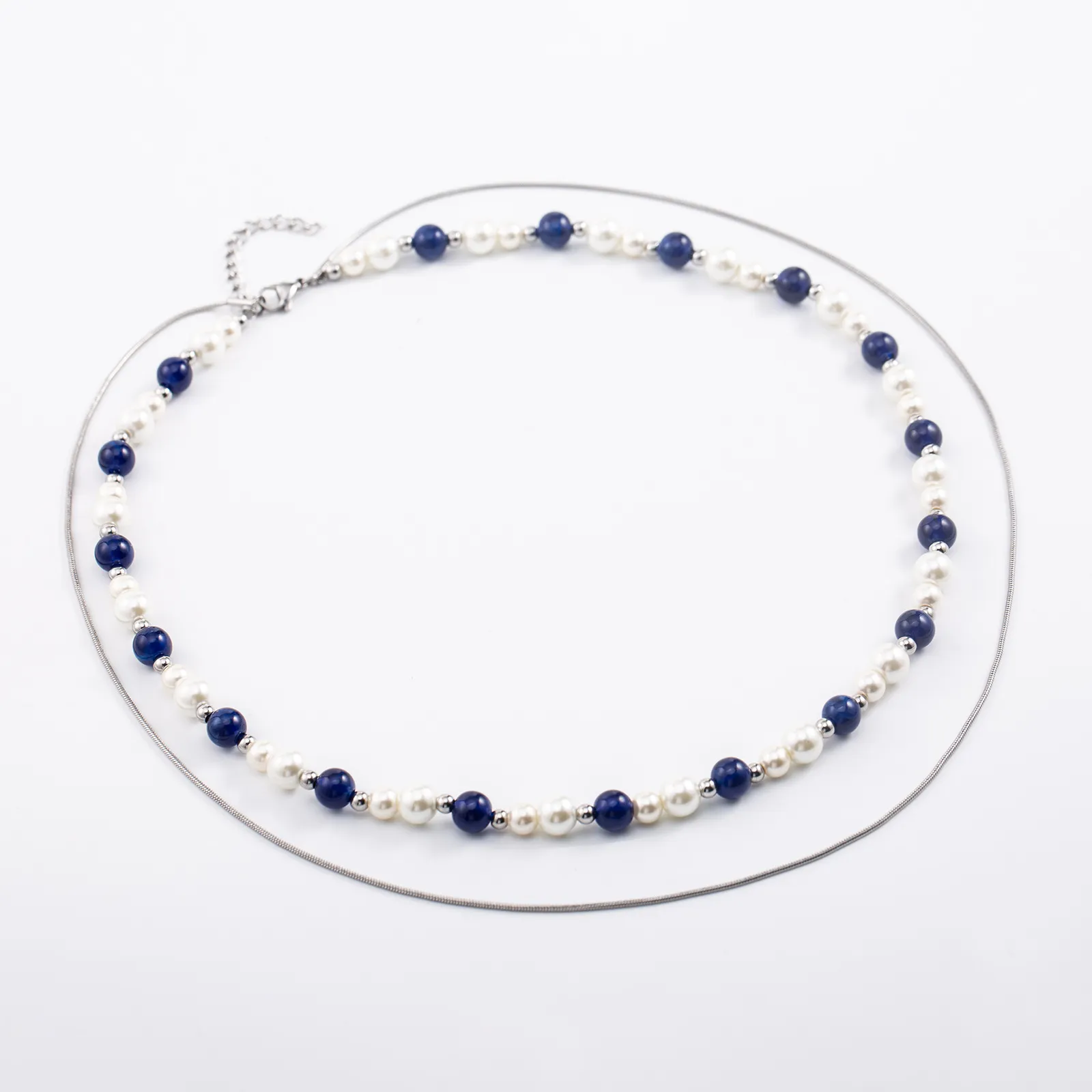 Blue Pearl Two-Tone Layered Necklace