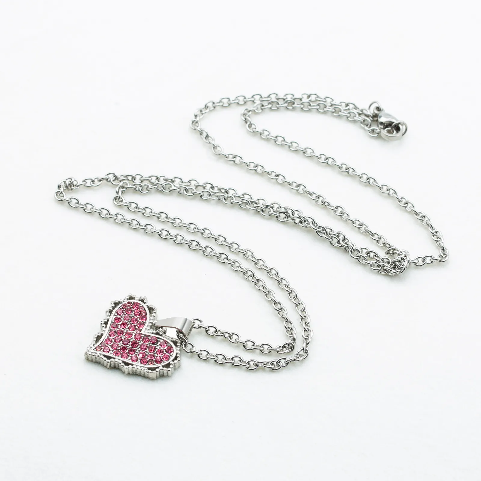 Thorn Heart Pink Crystal Long Necklace