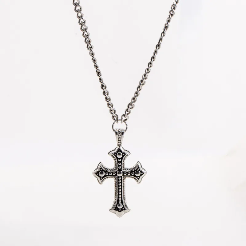 Black Embossed Cuban Cross Necklace