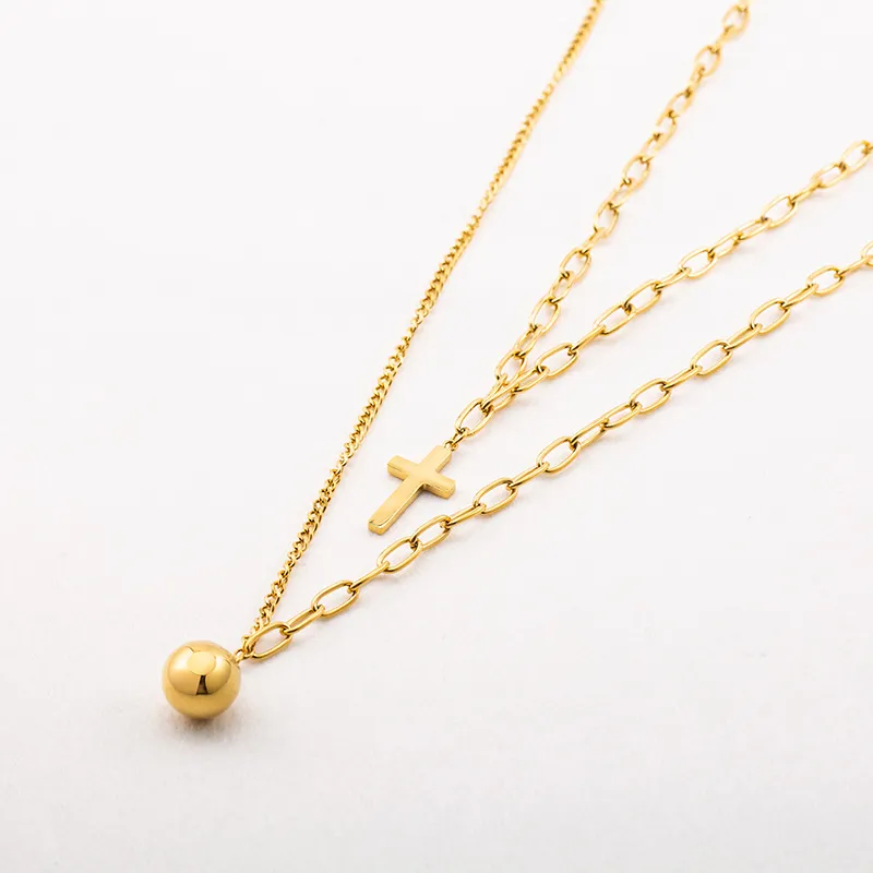 Short Layered Double Cross Necklace