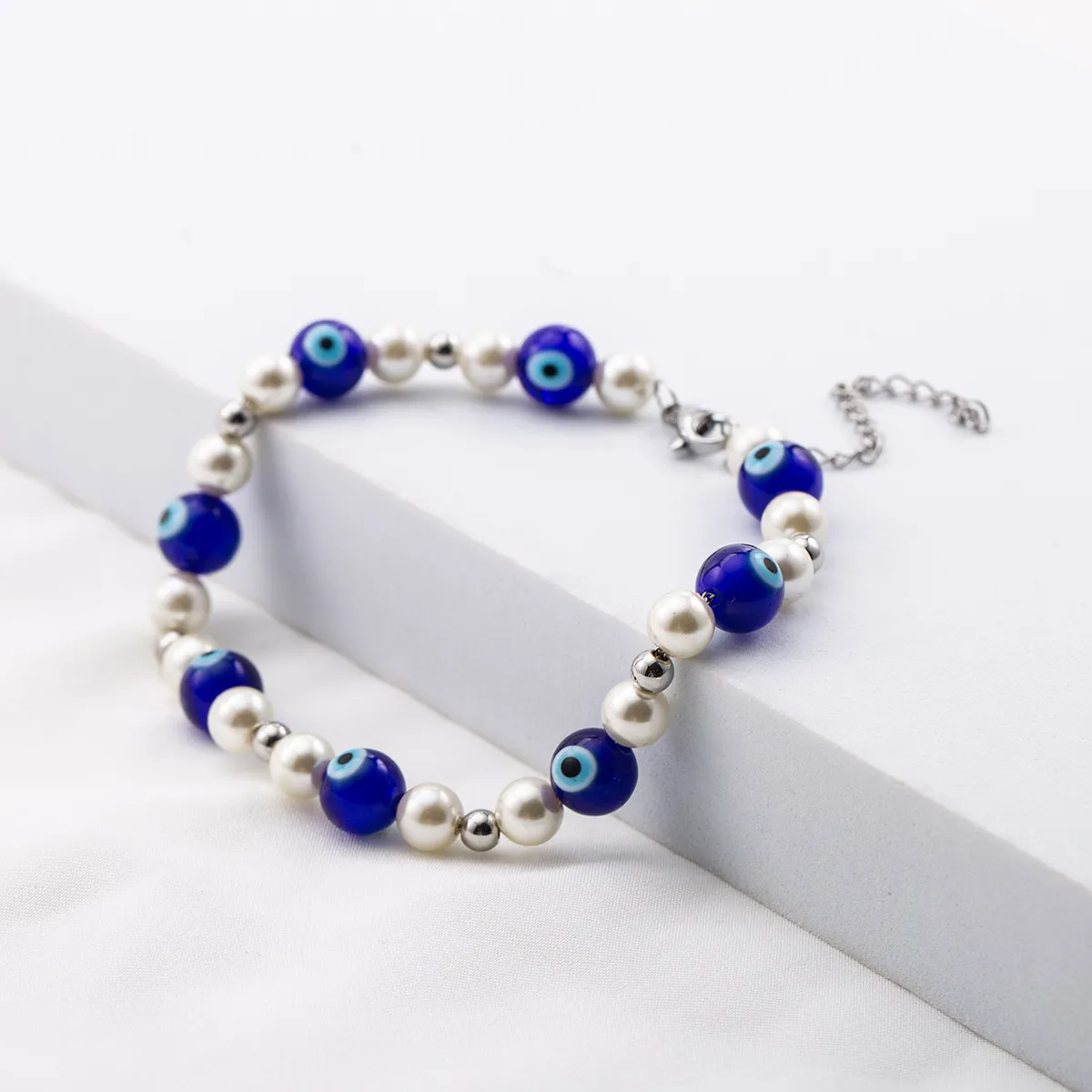 Evil Eye Pearl Bead Bracelet