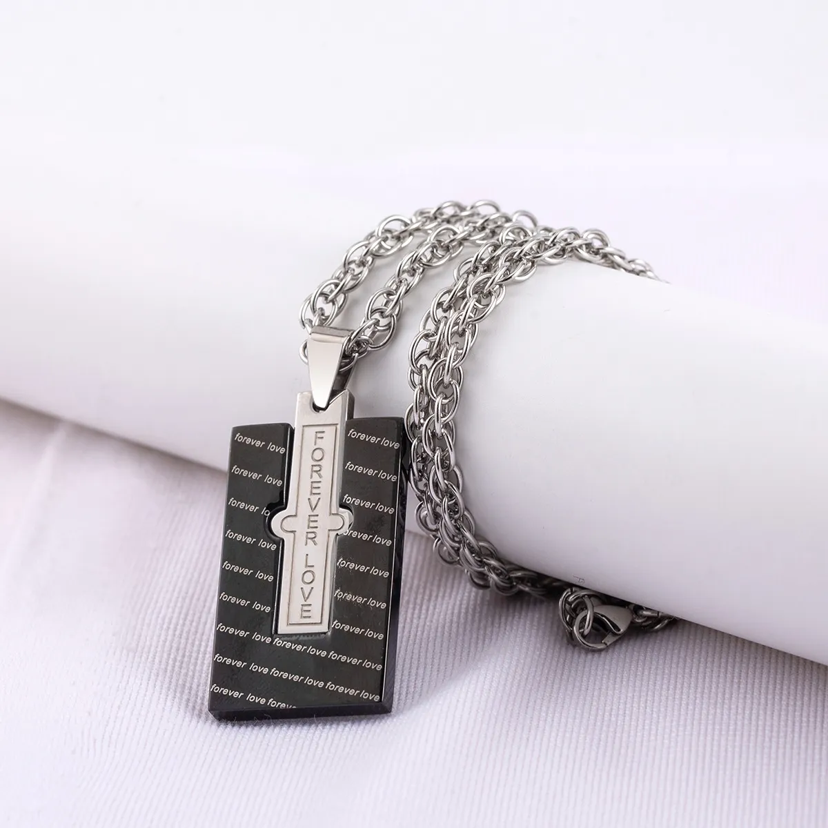 Etched Love Square Pendant Necklace