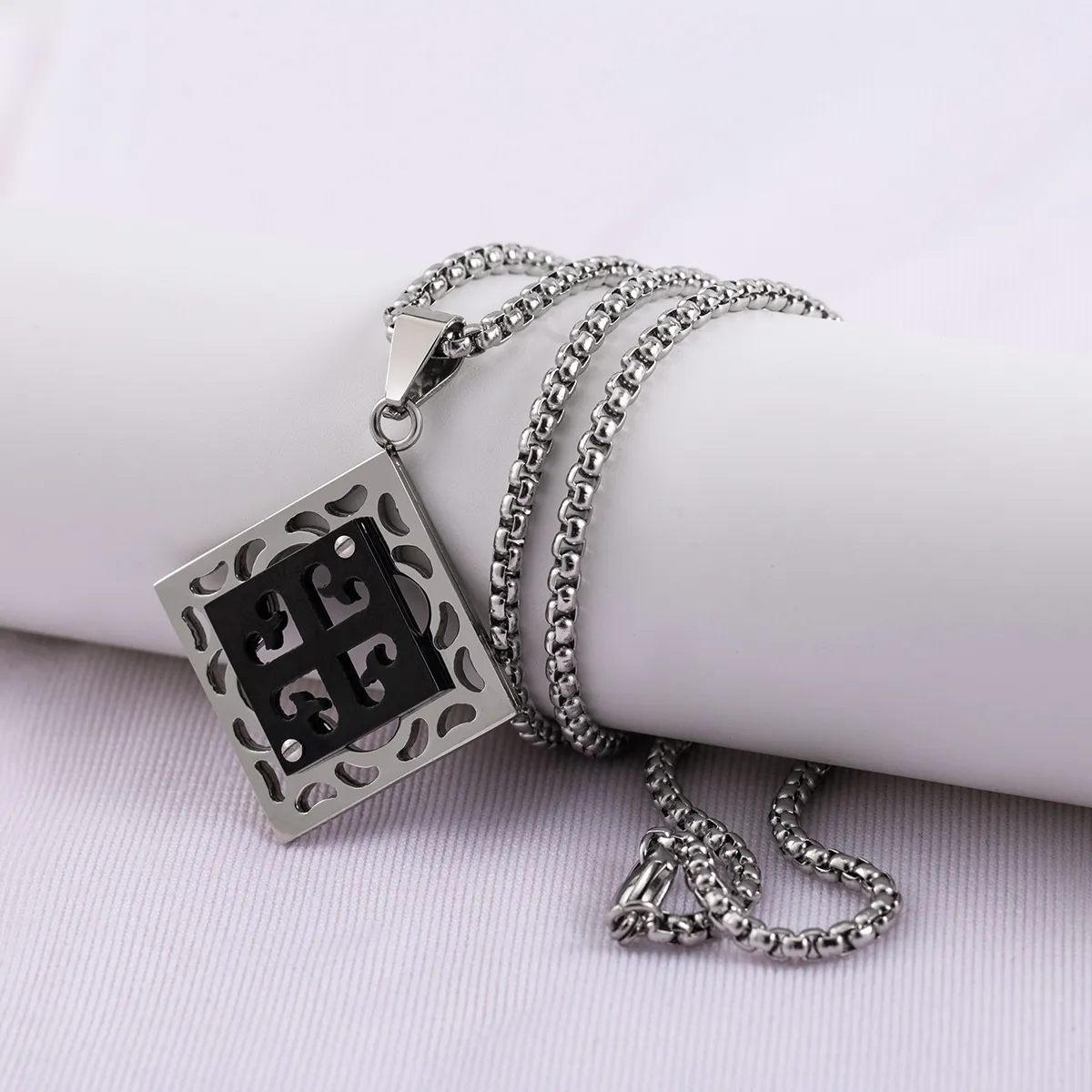 Openwork Square Pendant Necklace