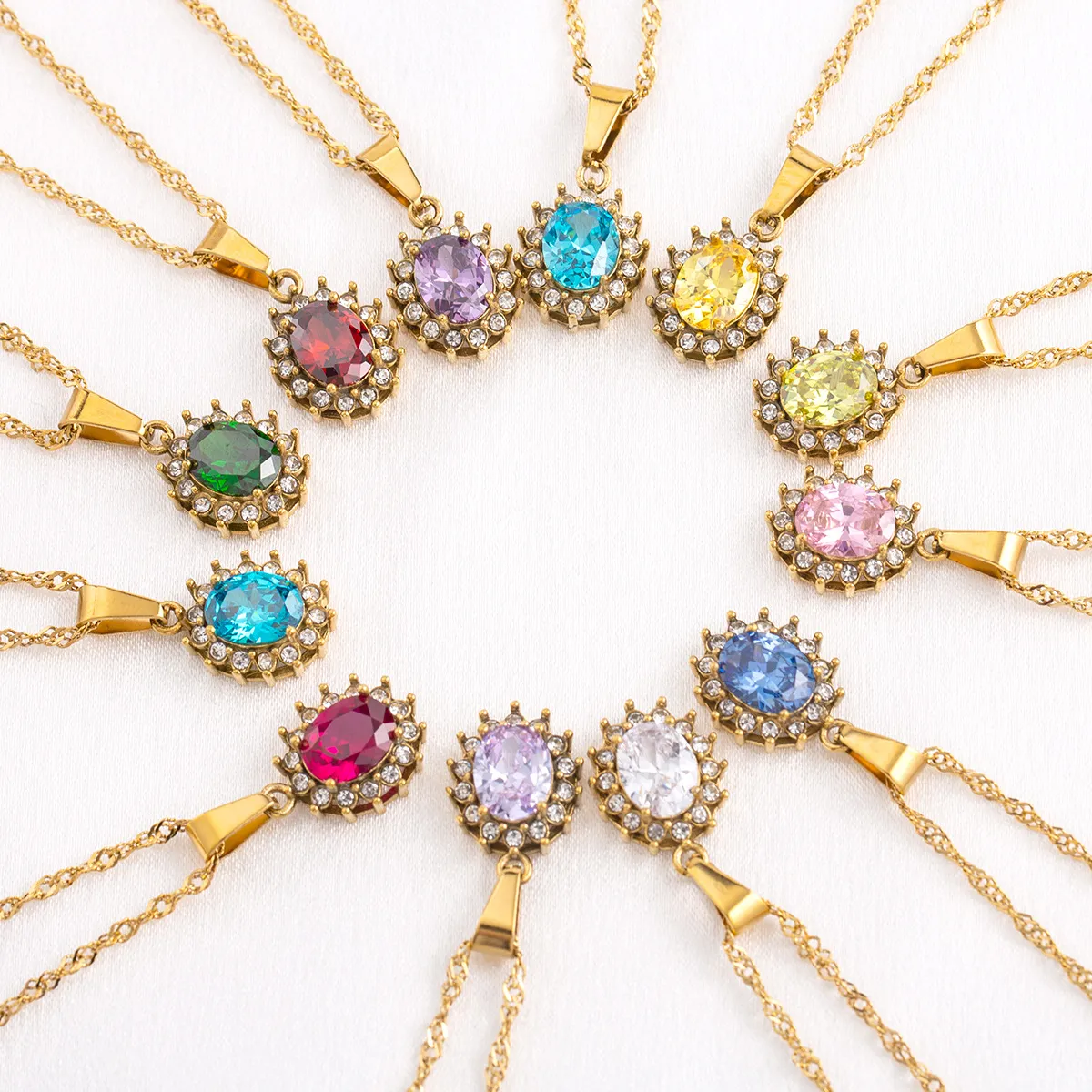 Twelve Birthstone Pendant Necklace