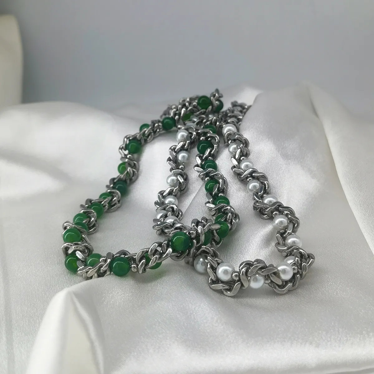 Pearl Agate Bead Cuban Necklace