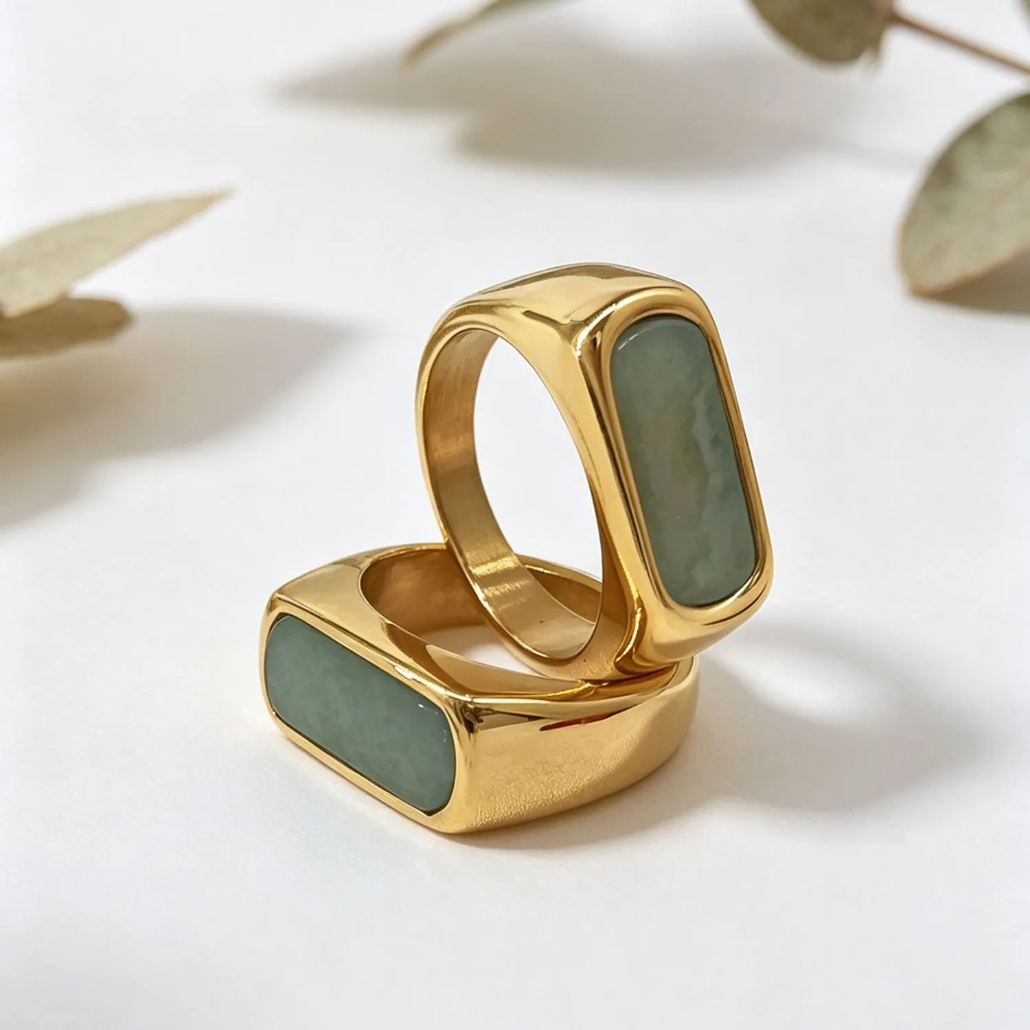 Jade-Top Square Ring