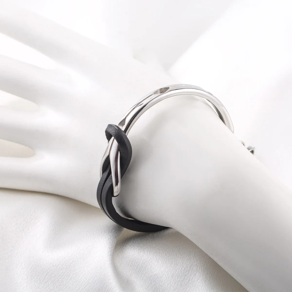 Black Leather Infinity Knot Bangle