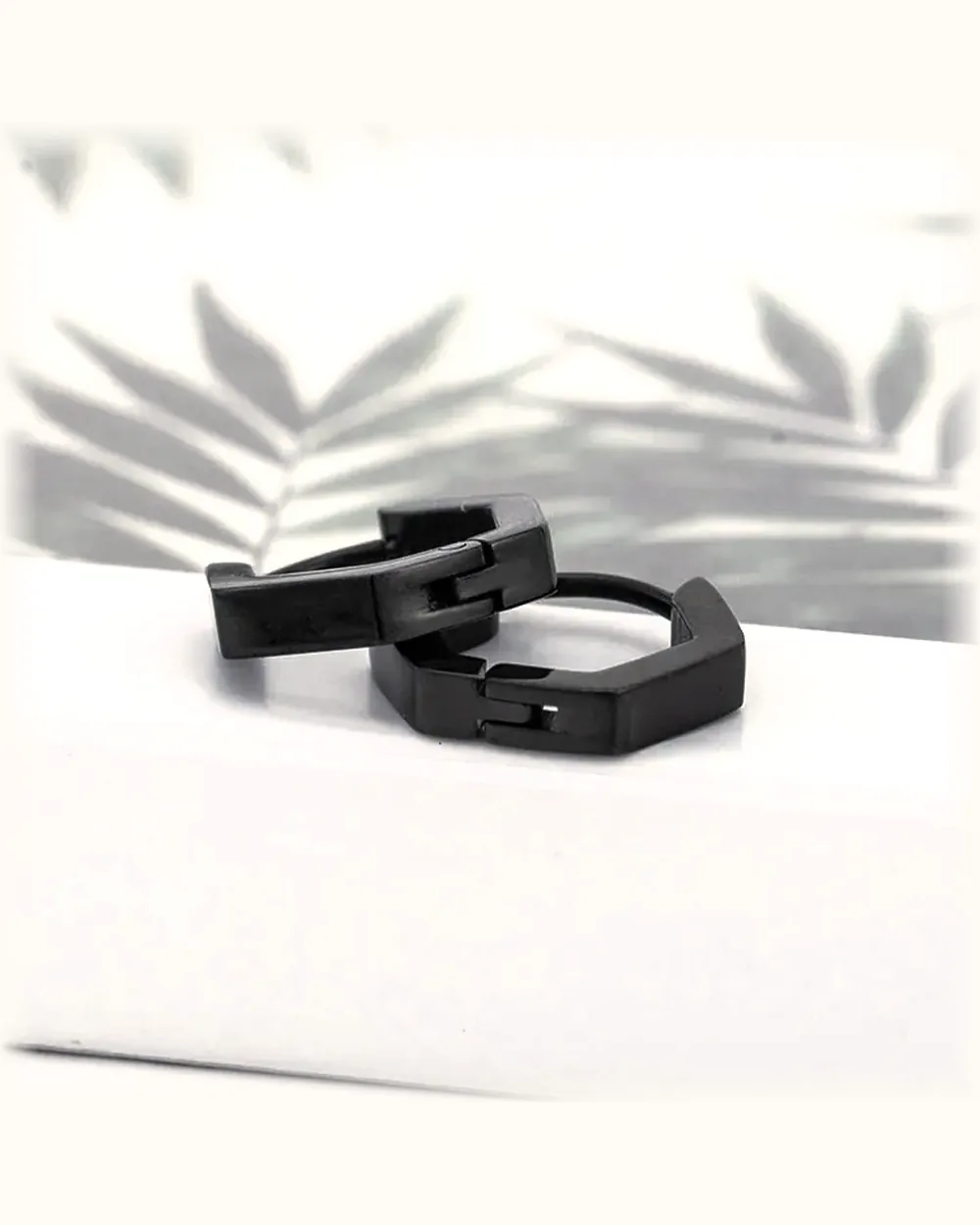 Matte Black Hexagon Hoop Earrings